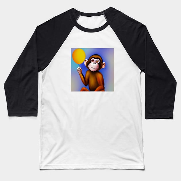 Monkey with Yellow Balloon Baseball T-Shirt by ArtistsQuest